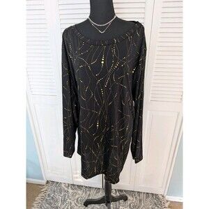 BloomChic Tunic Top Women's 30 Black With Gold Raised Dots Blouse Tee Casualcore